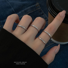 S999纯银26英文字母戒指女时尚简约小众ins风素银细圈开口食指戒