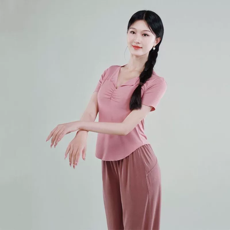 Одежда для занятий классическим танцем, топы для современного танца с короткими рукавами и v-образным вырезом, летняя одежда для взрослых, одежда для учителей танцев, танцевальная одежда