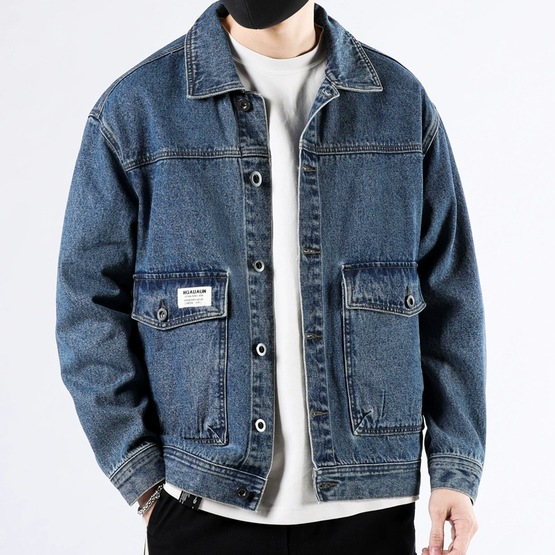 Autumn denim men's spring jacket for leisure, oversize, for middle-aged man