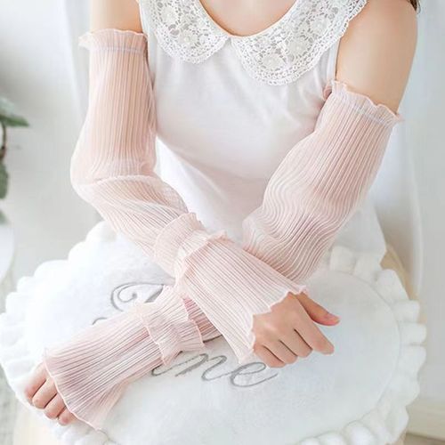 Summer Women Sun Protection Sleeve Covers UV Protection Arm Sleeves for Driving Net Lace Edge Thin Ribbons Loose Plus Size Ice Sleeve