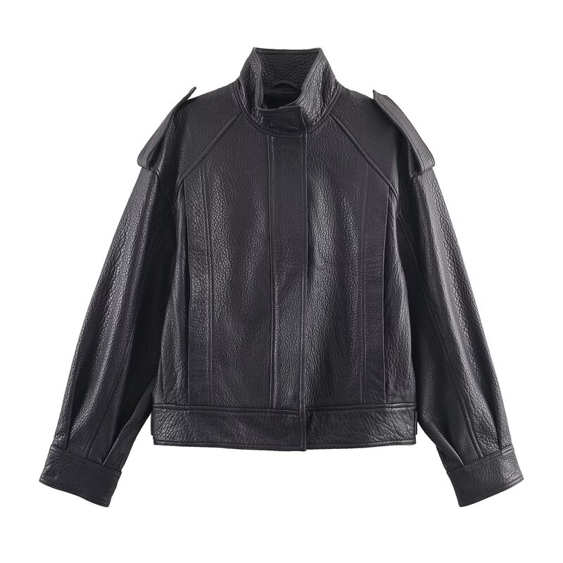Cross-Border European and American Clothing Aliexpress Popular Personalized Casual Stand-Up Collar Artificial Leather Bomber Jacket
