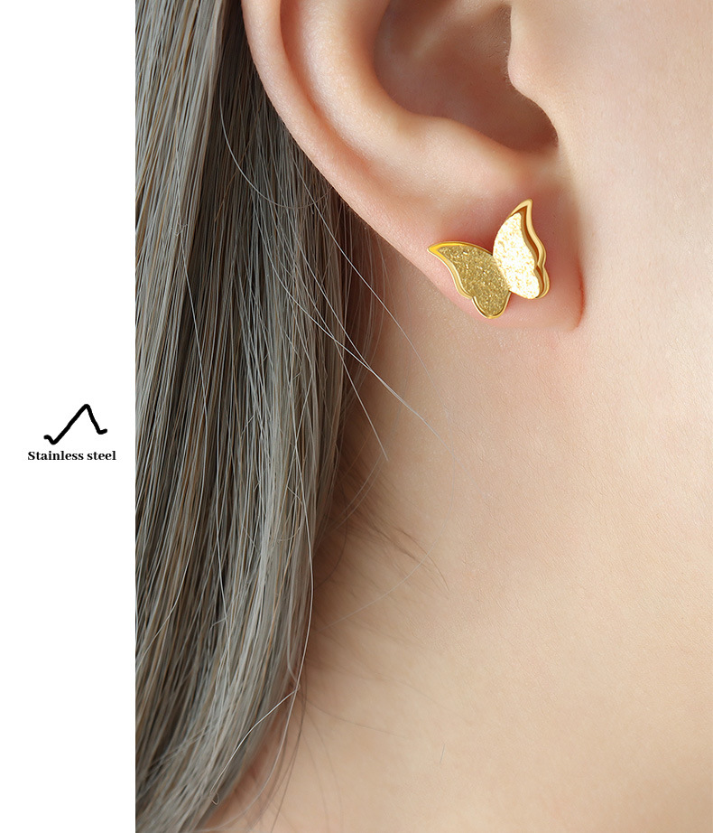 Elegant Butterfly Titanium Steel Inlay Zircon Rings Earrings Necklace