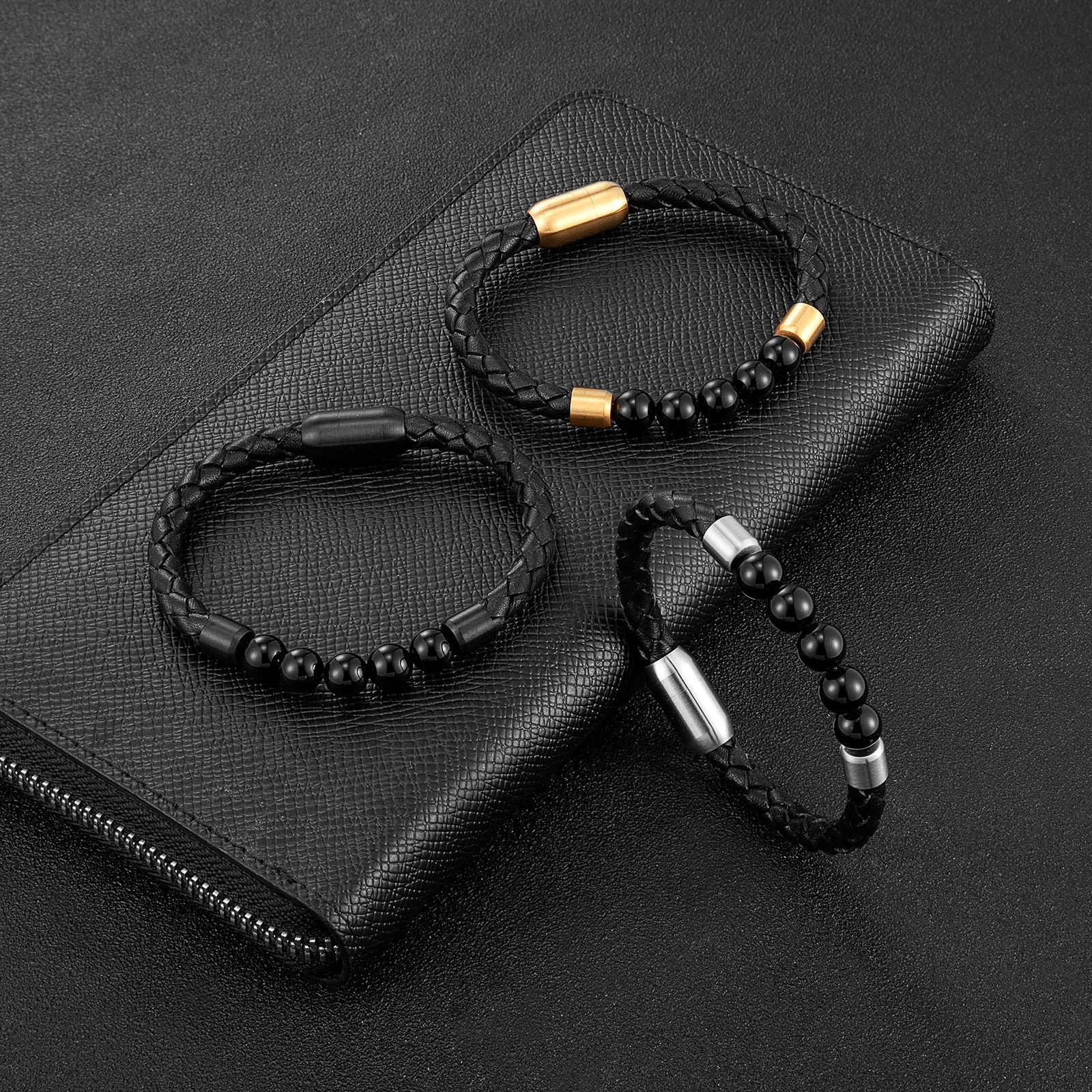 Men's Retro Simple Style Bracelets Geometric 316L Stainless Steel  Leather Waterproof Non Tarnish Surgical Steel Men Cord & Leather Bracelets display picture 5