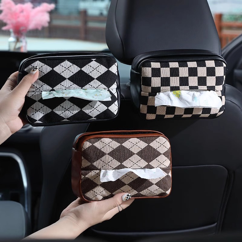 Caja de pañuelos para coche, asiento de dibujo, bolsa de pañuelos de pata de gallo, caja de dibujo para coche, cuero colgante multifuncional, estilo europeo creativo