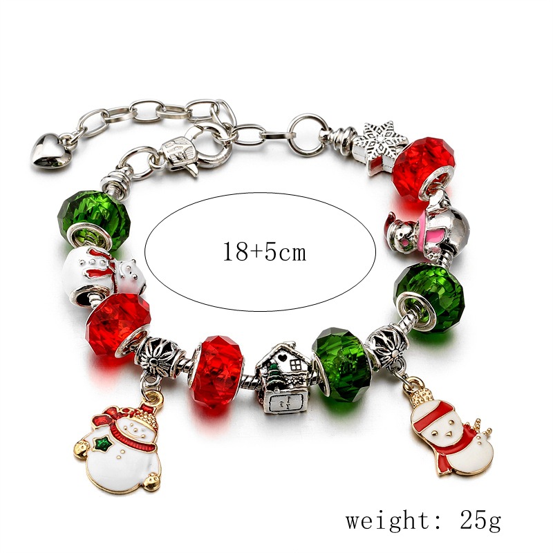 Los fabricantes transfronterizos al por mayor de Navidad muñeco de nieve muleta pulsera de cuentas de cristal rojo DIY pulsera de regalo de Navidad