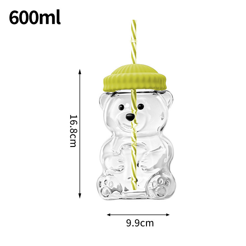 Amazonas transfronterizas tazas de oso ins viento tazas de vidrio de alto valor con tazas de café cubiertas tazas de paja gruesas de gran capacidad
