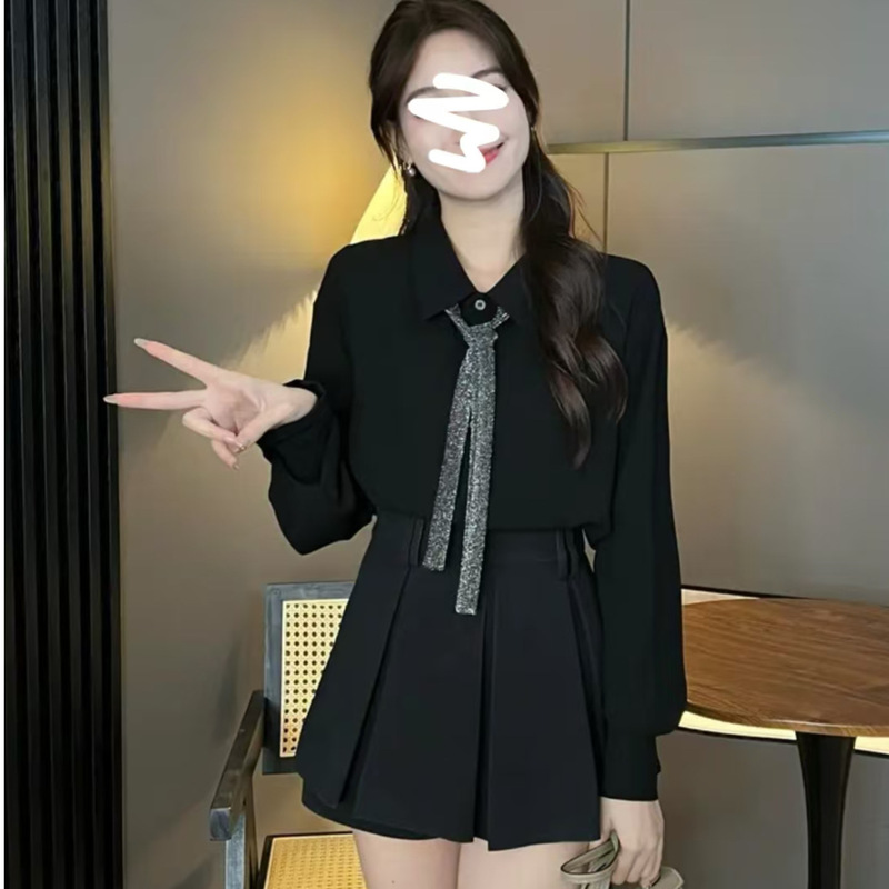 时尚套装女感洋气减龄休闲百搭长袖衬衫上衣显瘦百褶裙两件套女装|undefined
