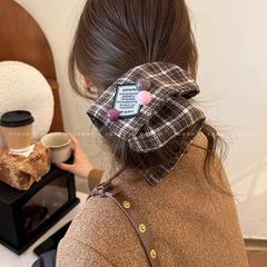 韓系の格子の方巾の大腸の髪の輪の女性の超大きいサイズの団子の髪の毛の縄のネットの赤い2025の新型のポニーテールの縄
