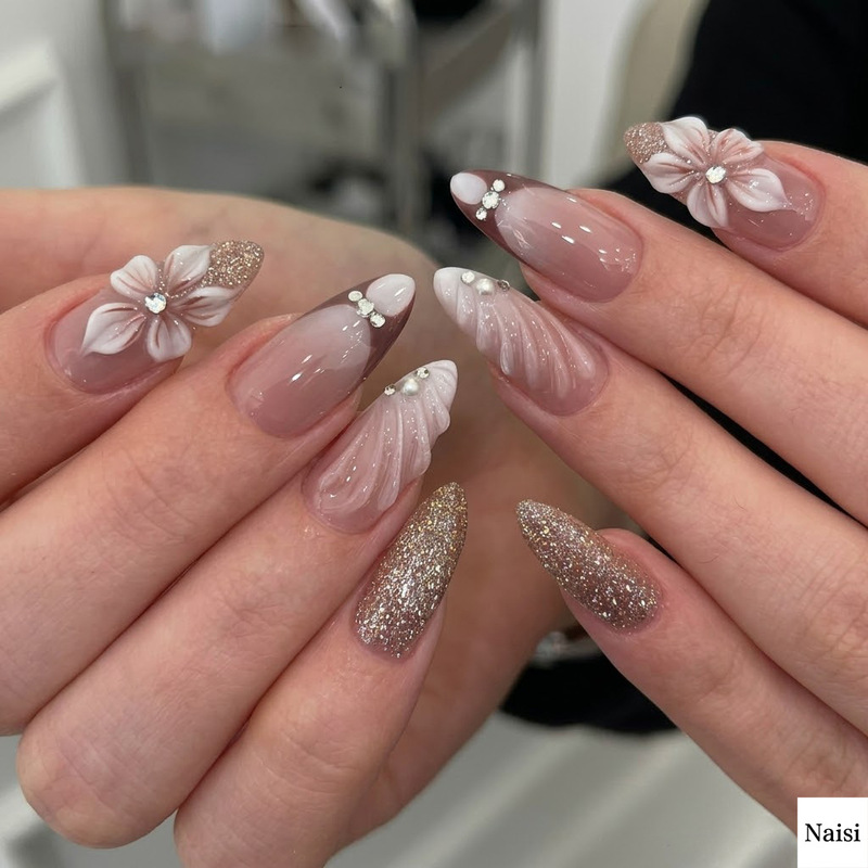 New Foreign Trade Cross-Border European and American Style 3D Carved Almond-Shaped Fashion Nail Stickers Factory Direct Sale