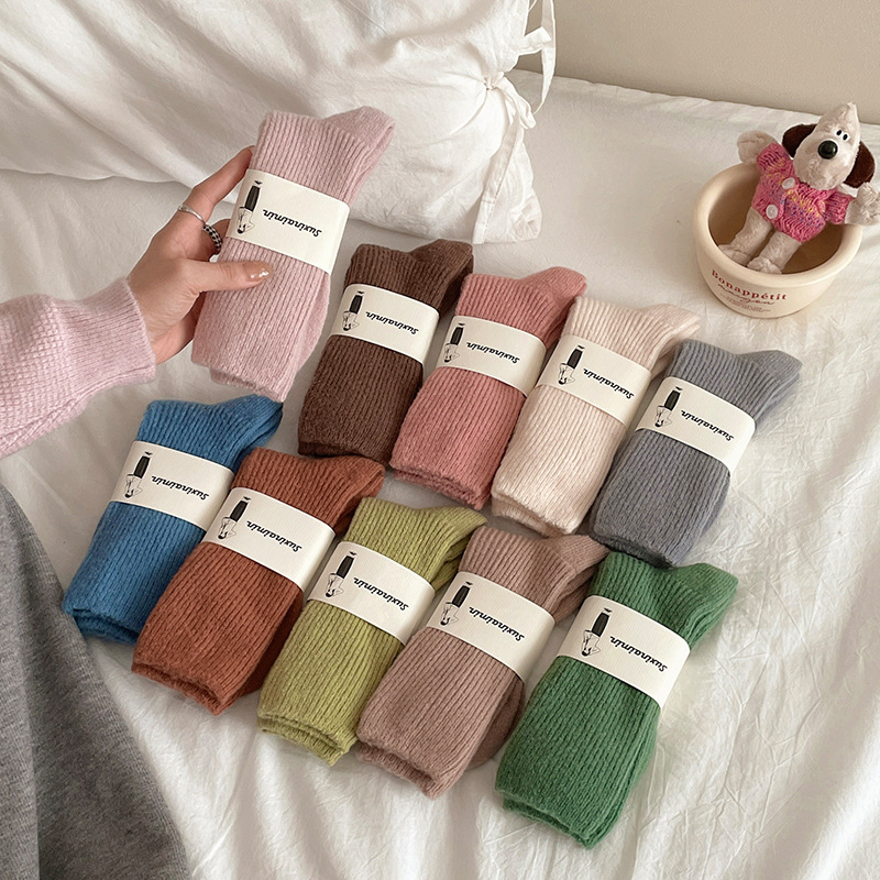 Suxinaimin invierno cordón espesado calcetines dopamina color doble aguja pila calcetines japonés cálido media pantorrilla Calcetines