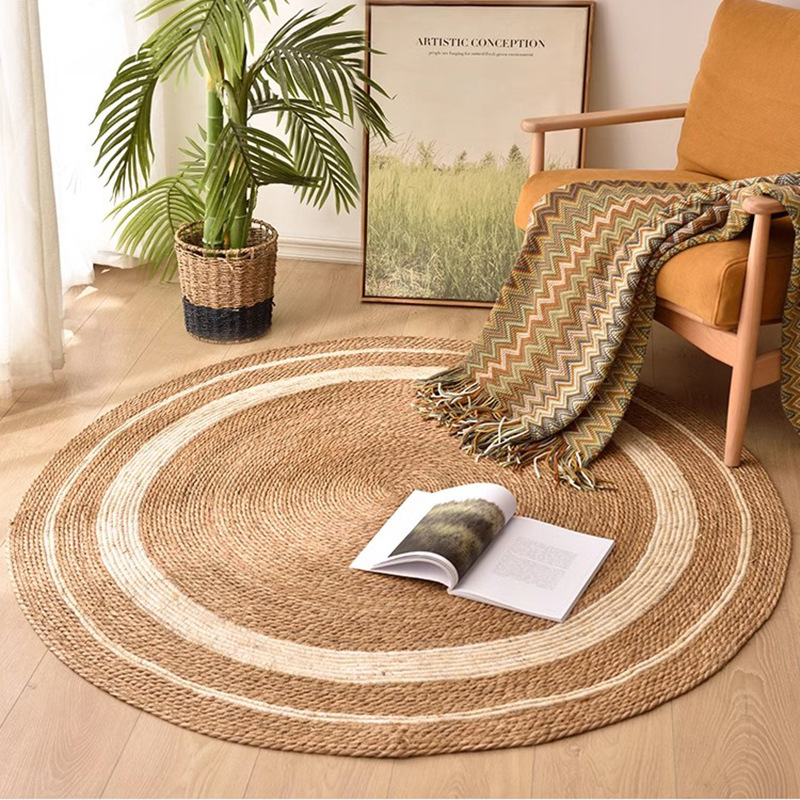 Alfombra de ratán para dormitorio, alfombra para puerta de entrada, alfombra para mesa de centro de sala de estar, decoración para fotografía de habitación, estilo nórdico.