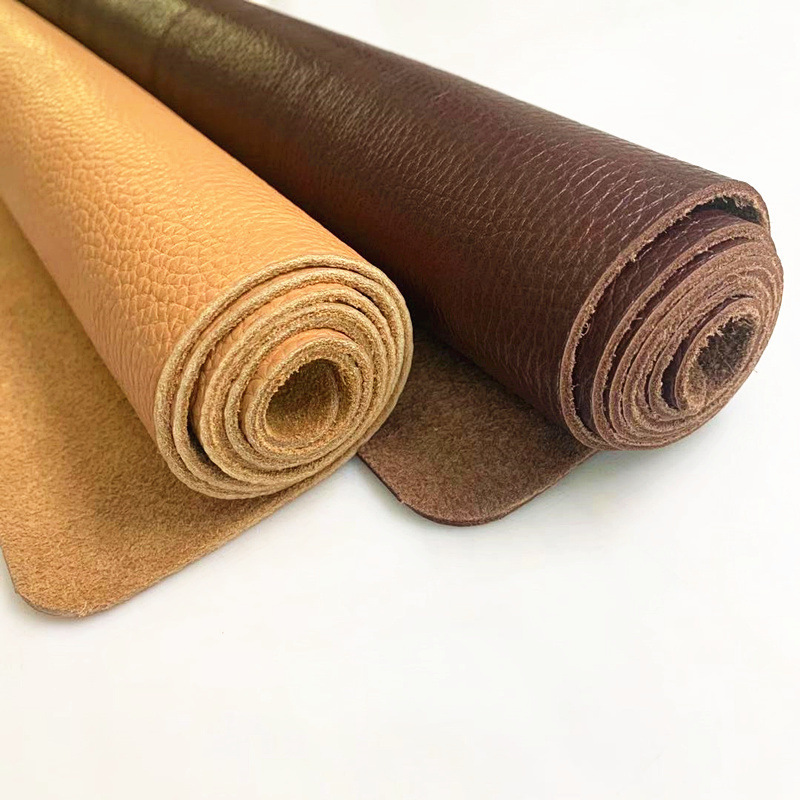 牛皮皮料头层牛皮真皮整张黄色深棕色皮革荔枝纹沙发皮厚复古手工