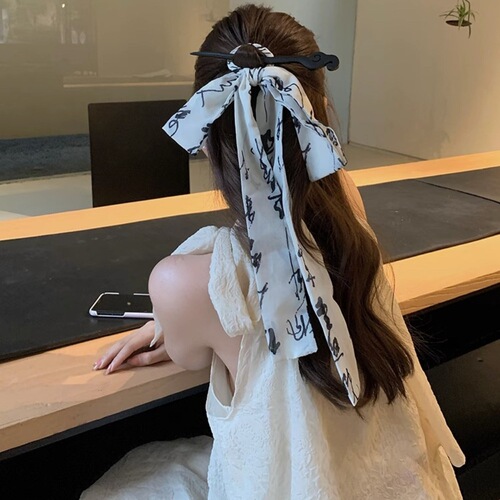 New Chinese-style elegant ink painting ribbon hairpin for women, ancient style updo hairpin, butterfly knot Hanfu wood hairpin trendy