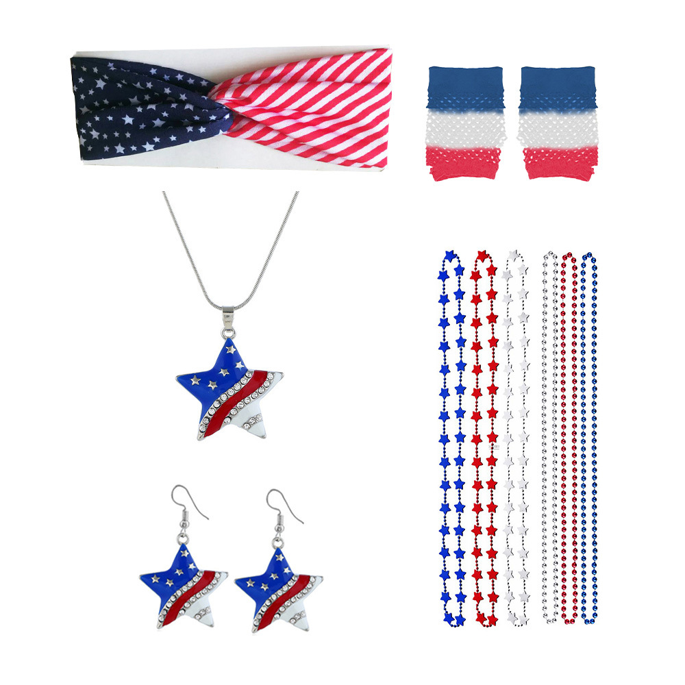 Gafas del Día de la Independencia de los Estados Unidos Diadema de carnaval Diadema Diadema Pendientes Pestañas postizas Gafas de bandera