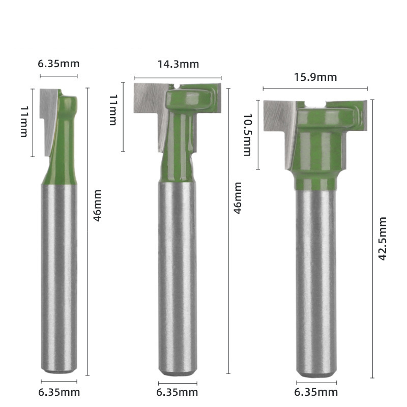 Cuchillo de ojo de cerradura verde 6 piezas para trabajar la madera cortador de fresado de doble hoja cuchillo de ranura en T marco de fotos de ojo de cerradura agujero colgante cuchillo Gong