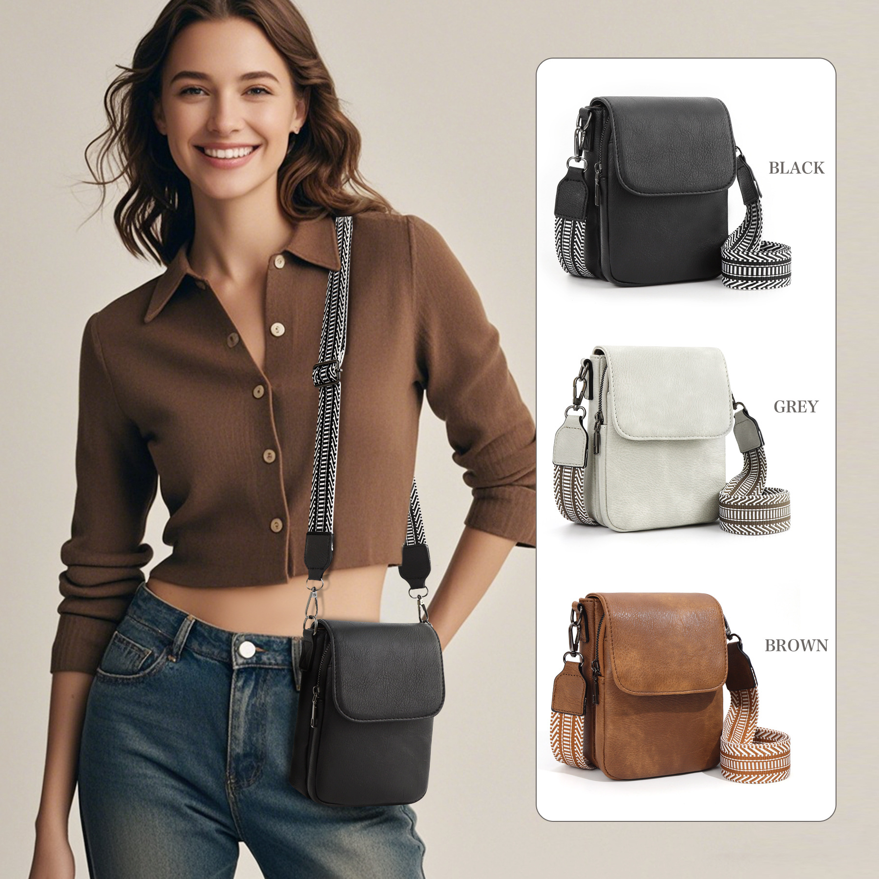 Cross-Border Hot-Selling Mini Crossbody Bag Portable Phone Pouch with Multiple Pockets and Card Slots, Adjustable Shoulder Strap