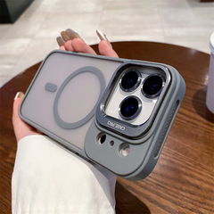 磁吸金属镜头支架适用于iPhone17手机壳肤感磨砂苹果16防摔保护套