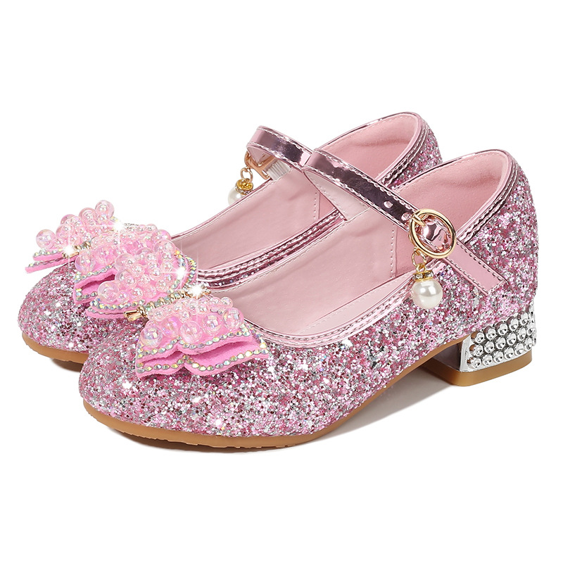 Demi-season children's shiny shoes with butterfly