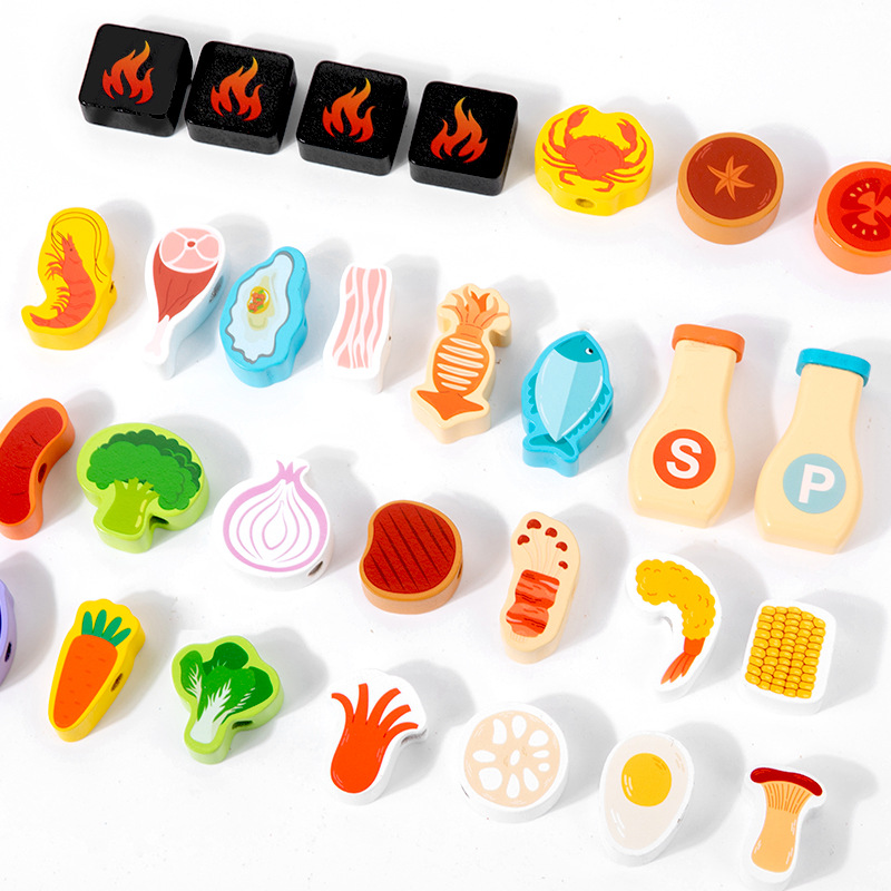 CPC / CE transfronterizo para niños en casa Simulación de madera cocina parrilla de parrilla de alimentos herramientas de incienso conjunto de juguetes