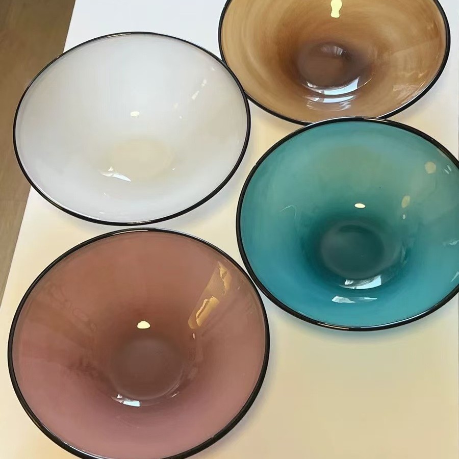 高级百塔云纹茶色玻璃碗沙拉碗北欧家用创意个性燕窝碗甜品碗餐厅