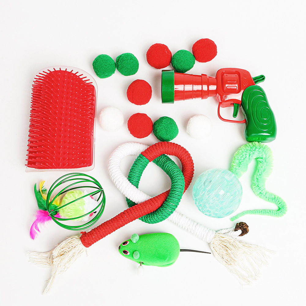 Navidad juego de juguetes para gatos auto-hola aburrida barra de lanzamiento de pistola jaula de ratas mordida cuerda mascota gato bola de juguete