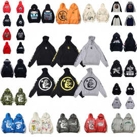 复古高街Hell地狱之星印花男女情侣宽松连帽卫衣美式潮牌套头外套