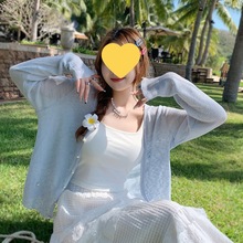 白色蛋糕裙女小个子夏季薄款冰丝针织防晒开衫吊带背心套装半身裙