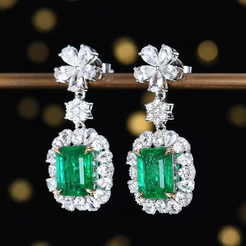 Роскошные классические серьги-серьги 18k золотая инкрустация 3.77ct натуральные изумрудные гвозди с подарочной коробкой