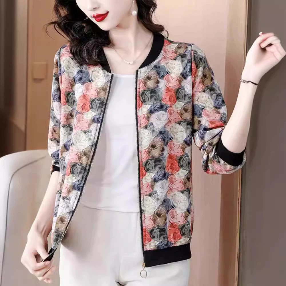 Thin cardigan, shiffon baseball jacket for mother, for teenagers