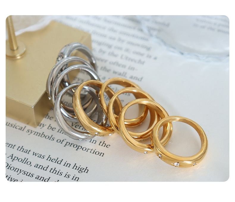 Fashion Star Titanium Steel Rings Plating Inlay Zircon Stainless Steel Rings