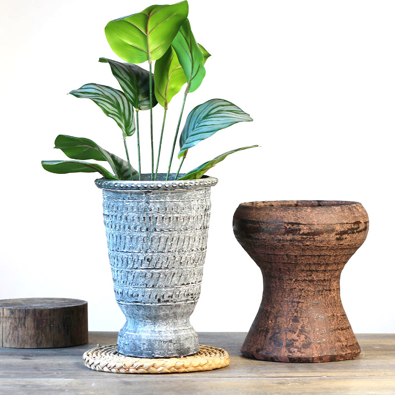 Gran diámetro maceta suculenta maestro acantilado pila de gres hecho a mano vintage arcilla alta decoración florero transpirable estilo chino