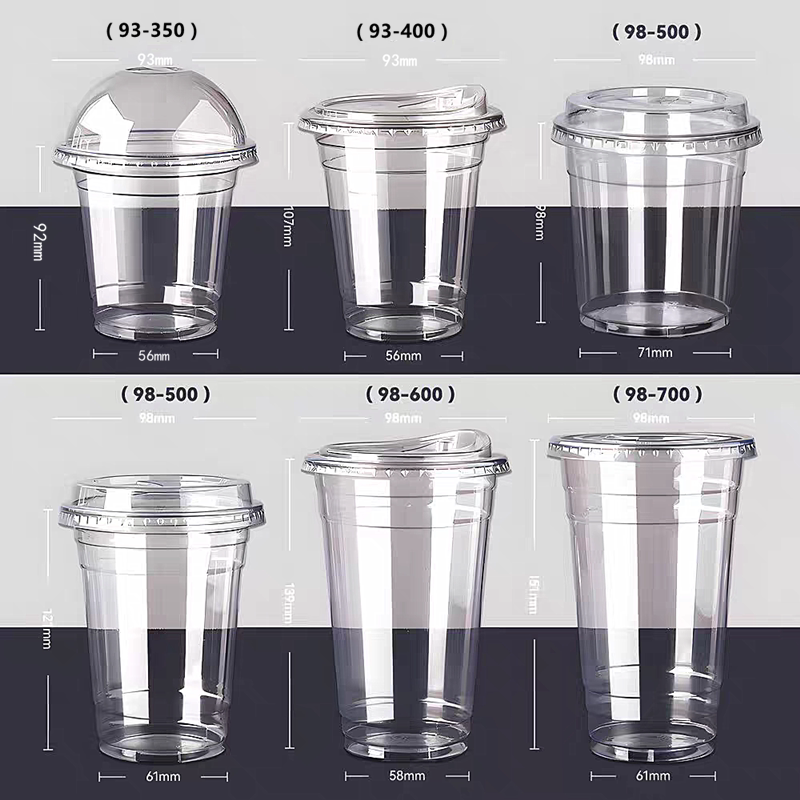 Milk Tea Cup, Pet Cold Drink Cup, Coffee Cup, Disposable Commercial Packaging Plastic Transparent 98 Caliber Beverage Cup with Lid