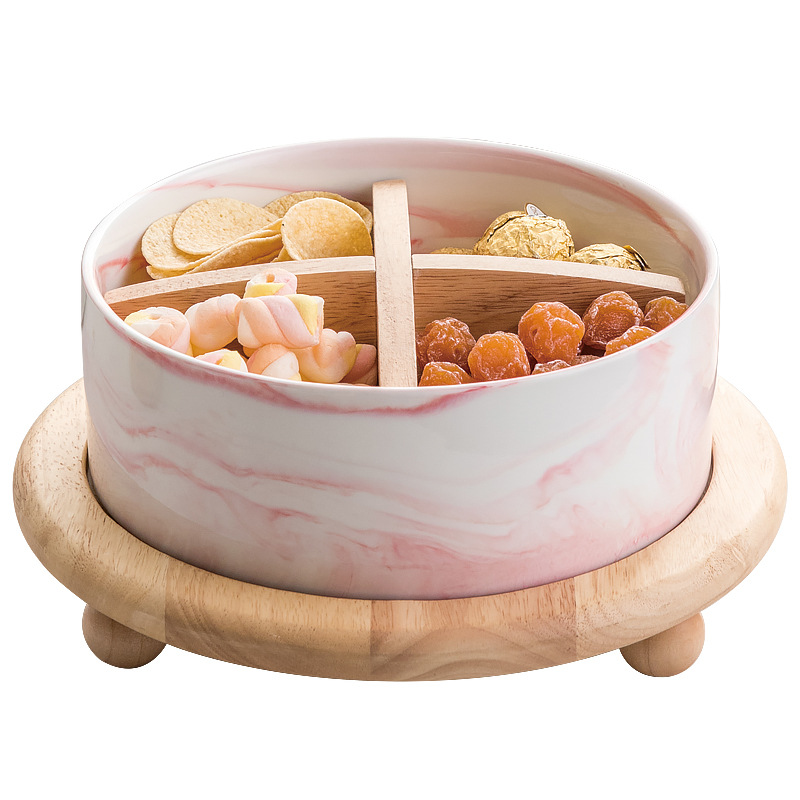 Caja de caramelo de roble de madera hogar sala de estar mesa de café plato de fruta seca de cerámica con tapa Internet Celebrity Snack plato de fruta