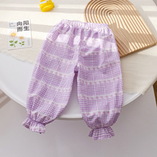 女童夏季新款防蚊裤韩版洋气印花空调裤宝宝夏装甜美葡萄花边长裤