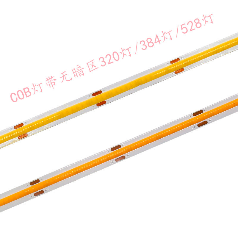 Tira de luz LED COB monocromática flexible sin zona oscura, punto de luz lineal, tira LED tipo parche, blanco cálido, 528 luces integradas, luz lineal