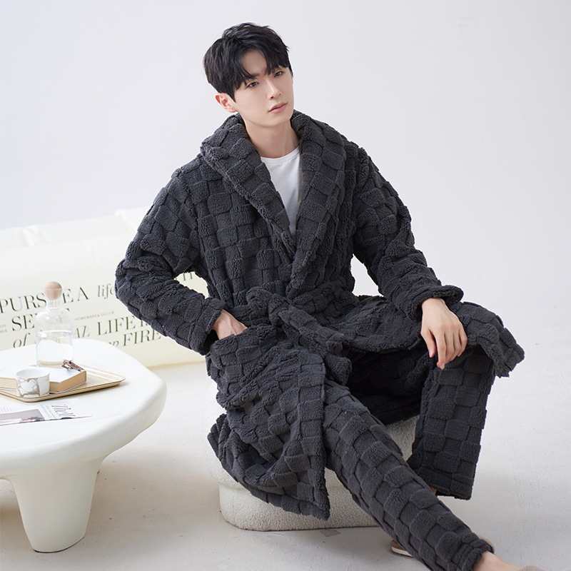 Pijamas de hombre de invierno de los hombres de coral de lana Otoño e Invierno forrado de lana engrosada de franela de los hombres fácil de llevar homewear camisón