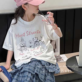 女宝日系甜美半袖上衣中大童夏季新款简约气质休闲风时尚套头T恤