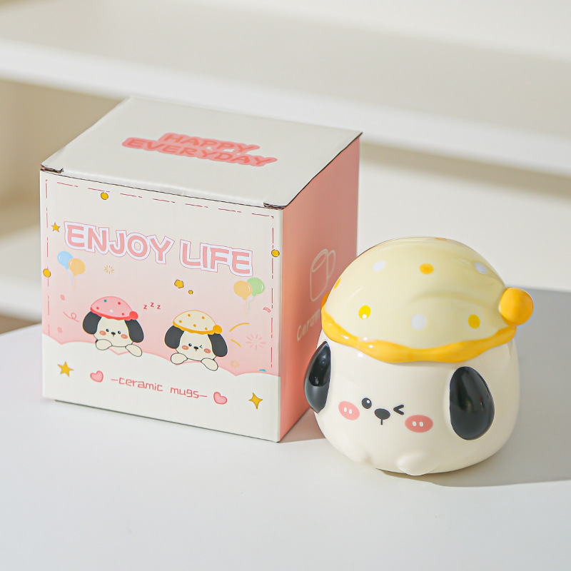 Caricatura perrito lindo taza con tapa de oficina taza de agua para pareja de chicas taza de agua taza de regalo taza de café