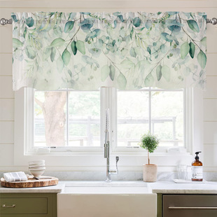 Cross-border hot green leaves living room kitchen shading curtain curtain head short curtain door curtain rod coffee curtain curtain