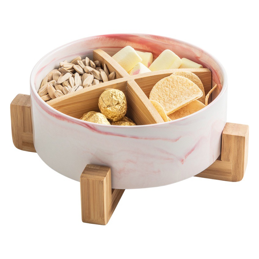 Caja de caramelo de roble de madera hogar sala de estar mesa de café plato de fruta seca de cerámica con tapa Internet Celebrity Snack plato de fruta