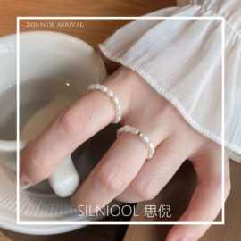 韩系 ins 风彩色天然珍珠戒指 简约百搭气质指环 义乌货源