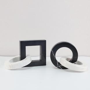 Casual Wabi-Sabi Style Marble Ring Buckle Splicing Double Ring Circle Ornaments Living Room Bedroom Entrance Hotel Soft Decorations