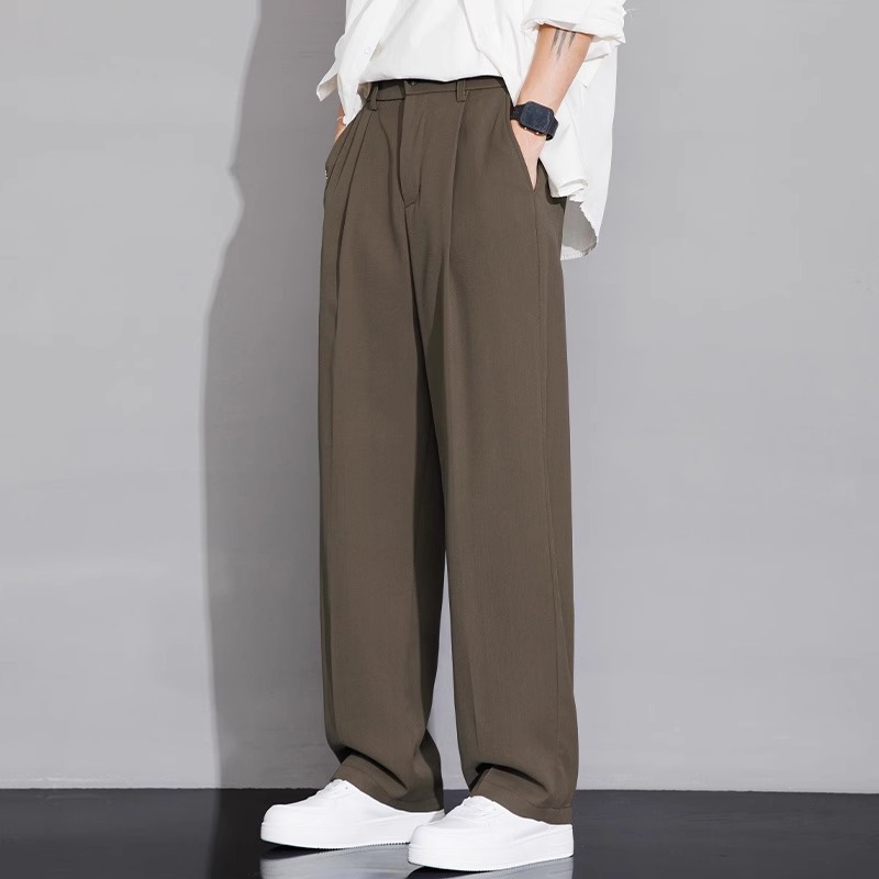ウッドペッカーアイスシルクパンツメンズ夏薄い新しいストレートルーズカジュアルパンツドレープスーツパンツ|undefined