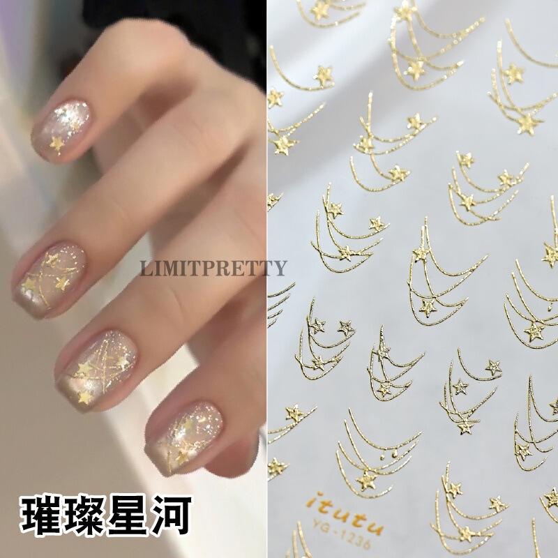Internet Celebrant Bright Star River Nail Art Sticker silver Line French Star Line Nail Decal Adhesive Nail Art Sticker