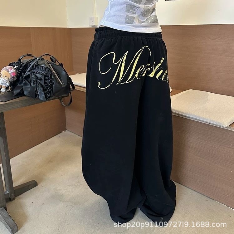 美式y2k慵懒风星星印花抽绳阔腿卫裤跨境外贸休闲垂感百搭拖地裤|undefined