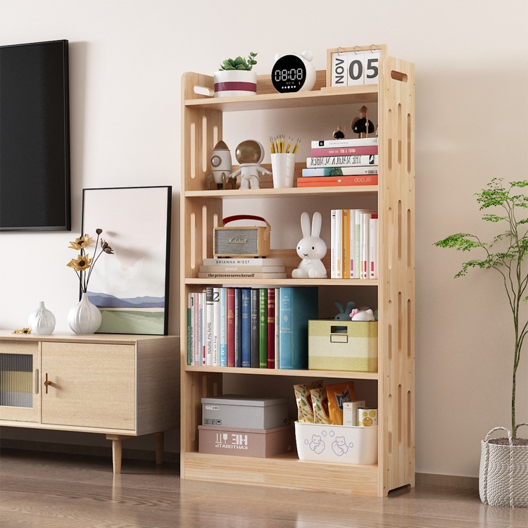 Solid Wood Bookcase All Pine Floor-Standing Household Storage Rack Simple Living Room Kidsren's Storage Bookshelf School Bay Window Vω