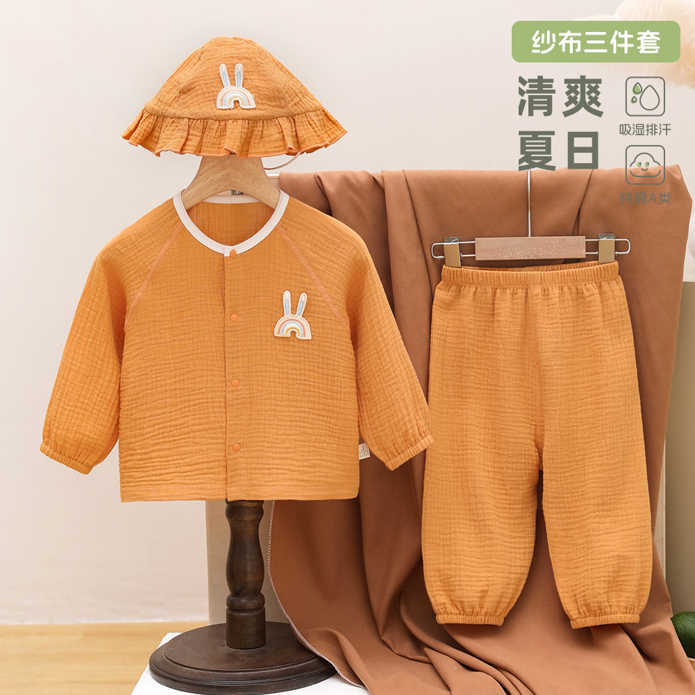 Children's Summer Class A Pure Cotton Gauze Home Clothes Pajamas suit Thin Breathable Cold-proof Baby Air-conditioning Clothes