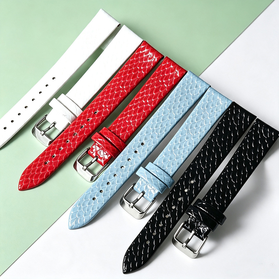 Wholesale Shiny Patent Leather Snakeskin Pattern Ultra-Thin Soft Waterproof Women's Durable Watch Strap Accessories Comparable to Genuine Leather