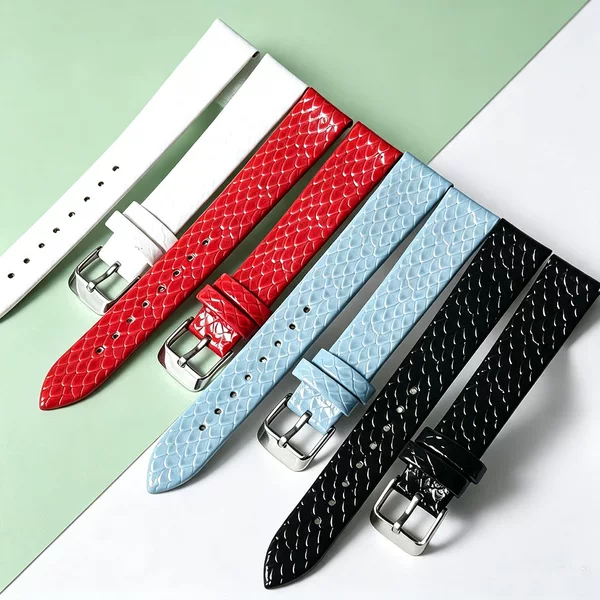 Wholesale Shiny Patent Leather Snakeskin Pattern Ultra-Thin Soft Waterproof Women's Durable Watch Strap Accessories Comparable to Genuine Leather