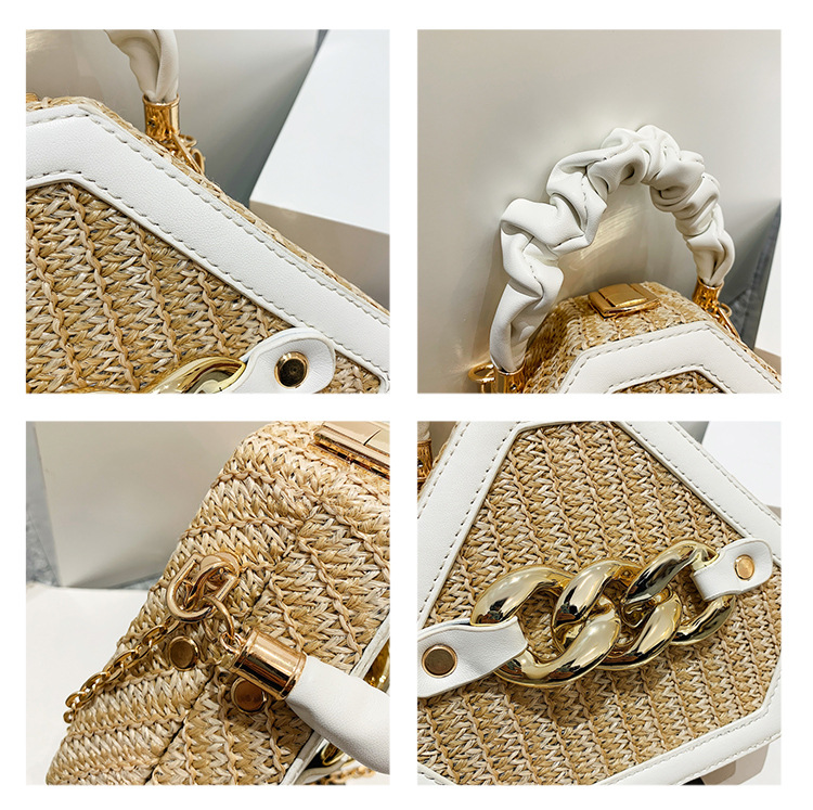 Small Size Women's Small Straw Geometric Classic Style Lock Clasp Straw Bag